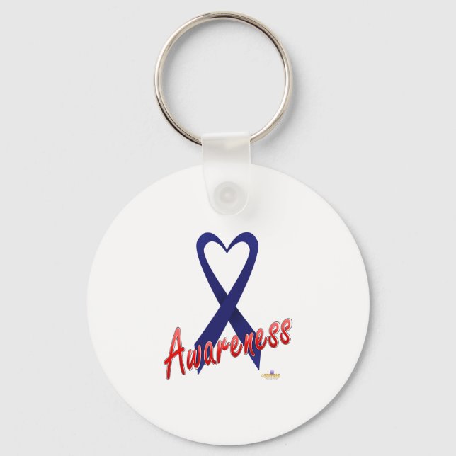 Dark Blue Ribbon Awareness Design Key Ring (Front)