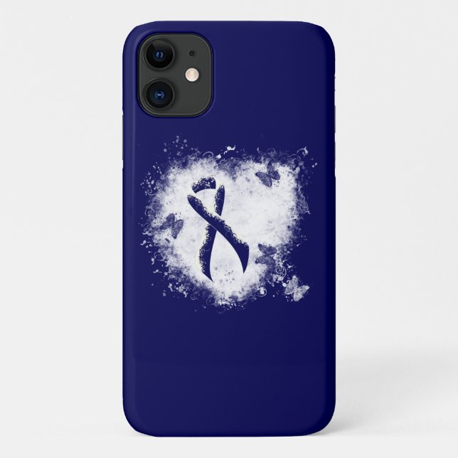 Dark Blue Ribbon Grunge Heart Case-Mate iPhone Case (Back)