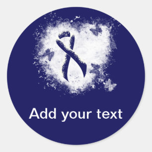 Dark Blue Ribbon Grunge Heart Classic Round Sticker