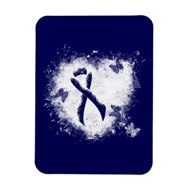 Dark Blue Ribbon Grunge Heart Magnet (Vertical)