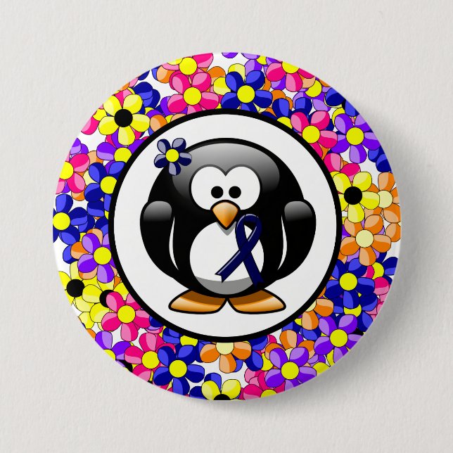 Dark Blue Ribbon Penguin 7.5 Cm Round Badge (Front)