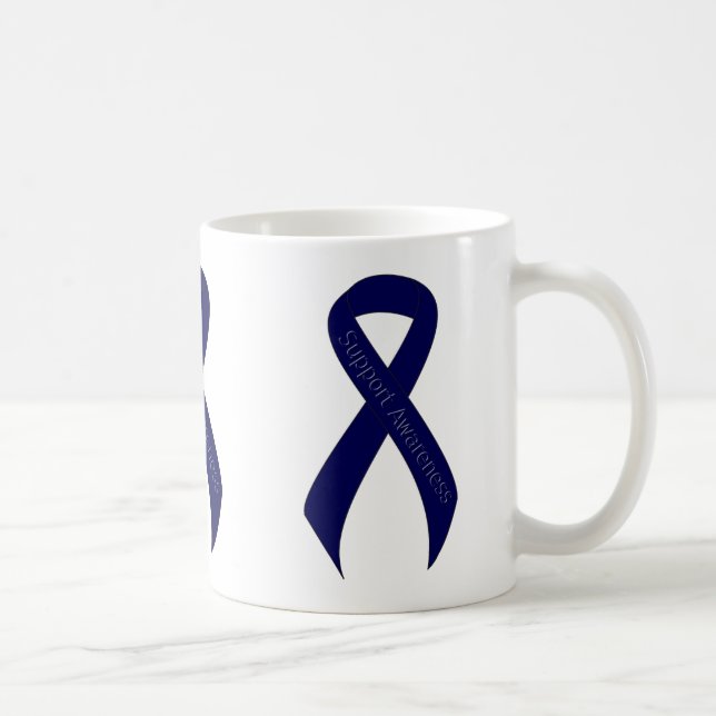 Dark Blue Ribbon Support Awareness Coffee Mug (Right)