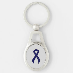 Dark Blue Ribbon Support Awareness Key Ring
