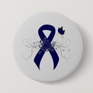 Dark Blue Ribbon with Butterfly 7.5 Cm Round Badge