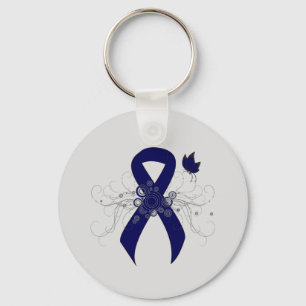 Dark Blue Ribbon with Butterfly Key Ring