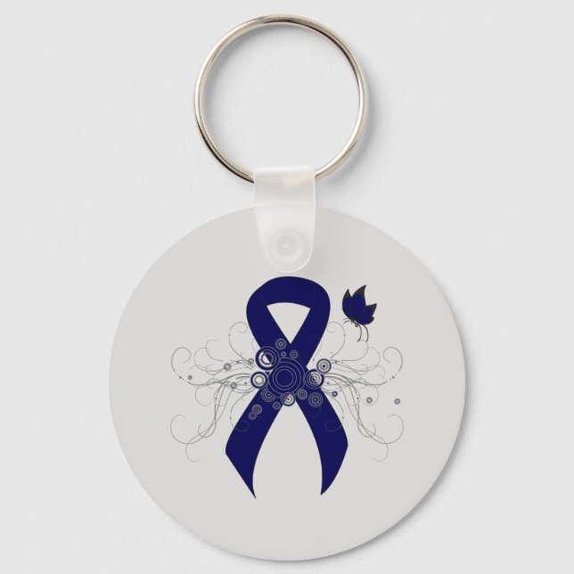 Dark Blue Ribbon with Butterfly Key Ring (Front)