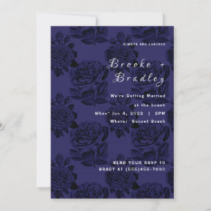 Dark Blue Rose Floral Wedding Invitation