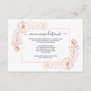 Dark Blue Rose Gold Floral Wedding Information Enclosure Card