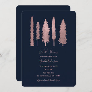 Dark Blue & Rose Gold Forest Trees Bridal Shower Invitation