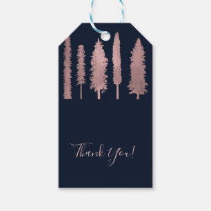 Dark Blue Rose Gold Forest Woodsy Trees Rustic Gift Tags