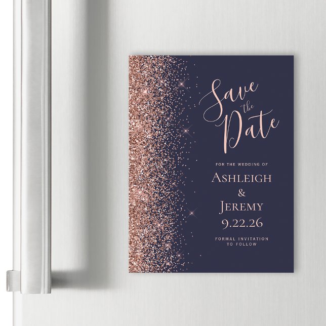 Dark Blue Rose Gold Glitter Save the Date (Creator Uploaded)