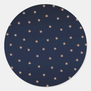 Dark Blue & Rose Gold Pink Glittery Stars Starry Classic Round Sticker