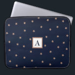 Dark Blue & Rose Gold Pink Glittery Stars Starry Laptop Sleeve<br><div class="desc">Custom design</div>
