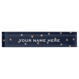 Dark Blue & Rose Gold Pink Glittery Stars Starry Nameplate
