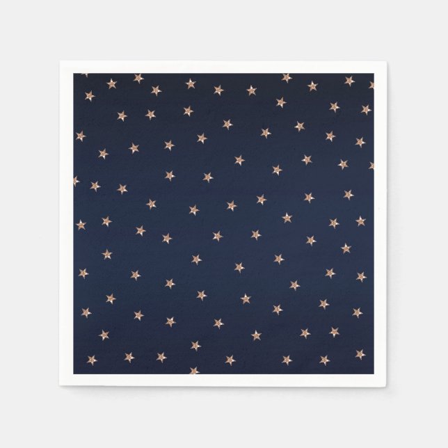 Dark Blue & Rose Gold Pink Glittery Stars Starry Napkin (Front)