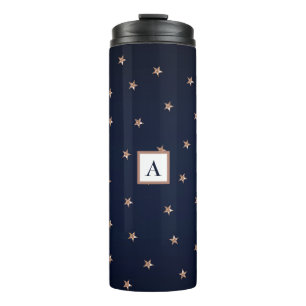 Dark Blue & Rose Gold Pink Glittery Stars Starry Thermal Tumbler