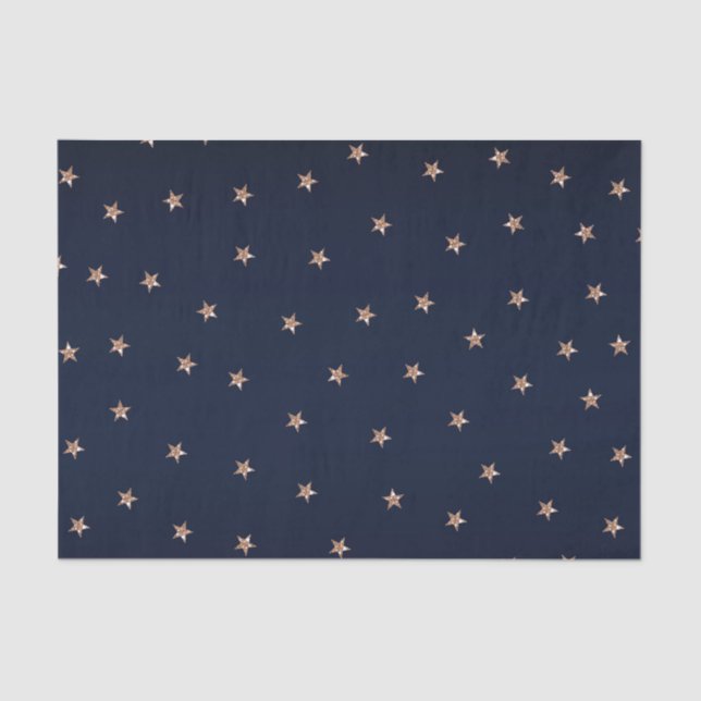 Dark Blue & Rose Gold Pink Glittery Stars Starry Tissue Paper (Front)