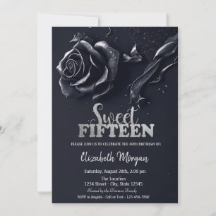 Dark Blue Rose Gothic 15th Birthday Invitation