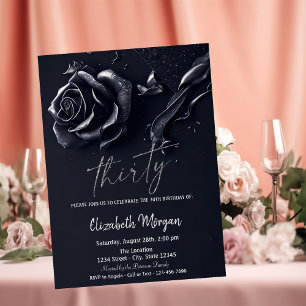 Dark Blue Rose Gothic 30th Birthday  Invitation