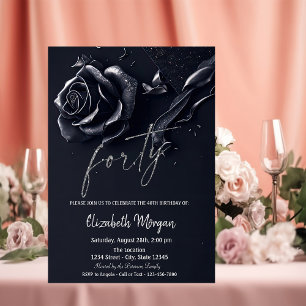Dark Blue Rose Gothic 40th Birthday  Invitation