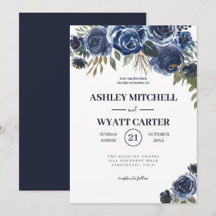 Dark Blue Roses Wedding Invitation