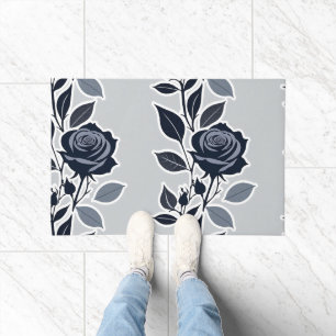 Dark Blue Roses With Silvery Leaves Doormat