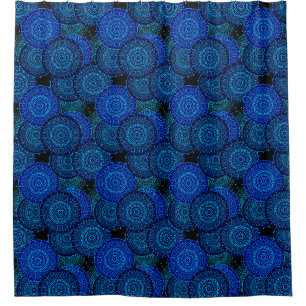 Dark blue round mandala oriental style shower curtain
