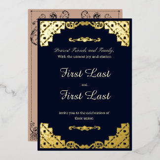 Dark Blue Royalty Wedding Foil Invitation