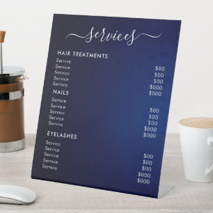 Dark Blue Salon Services Price List Pedestal Sign