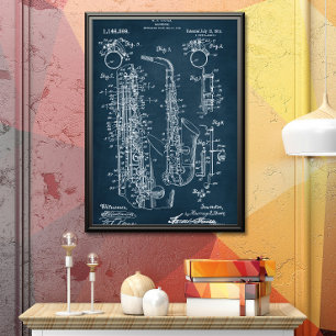 Dark Blue   Saxophone Patent Poster