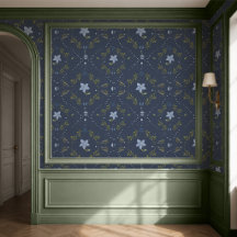 Dark Blue Scandinavian Folk Floral Wallpaper