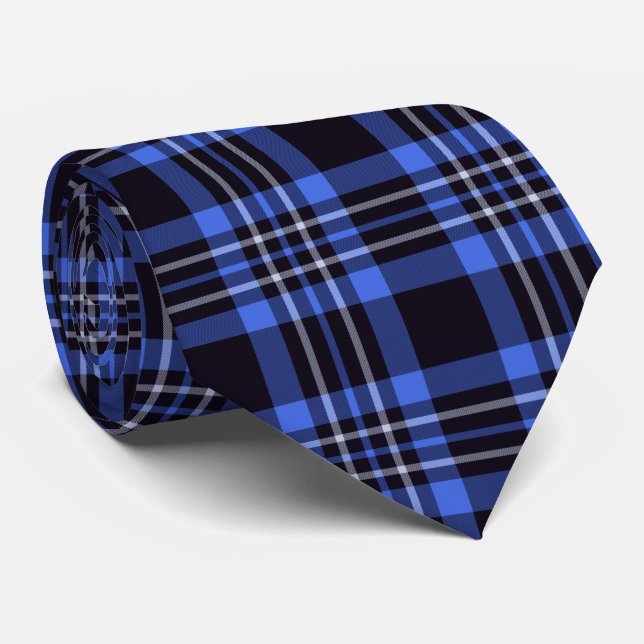 Dark Blue Scottish Tartan Pattern Tie (Rolled)