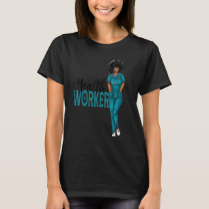 Dark Blue Scrubs Healthcare Worker Nursing Black W T-Shirt