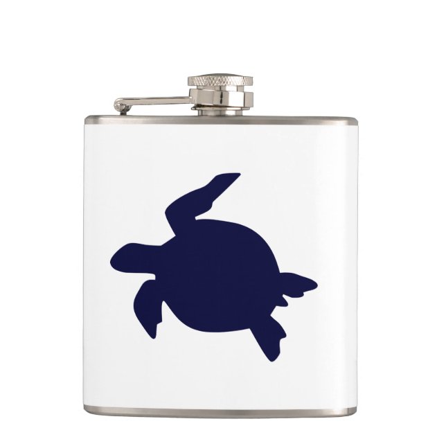 Dark Blue Sea Turtle Hip Flask (Front)