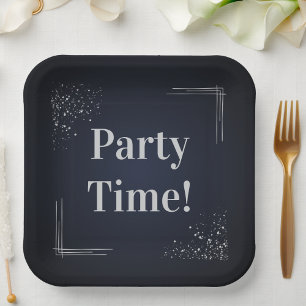 Dark Blue & Silver Birthday Custom Paper Plates