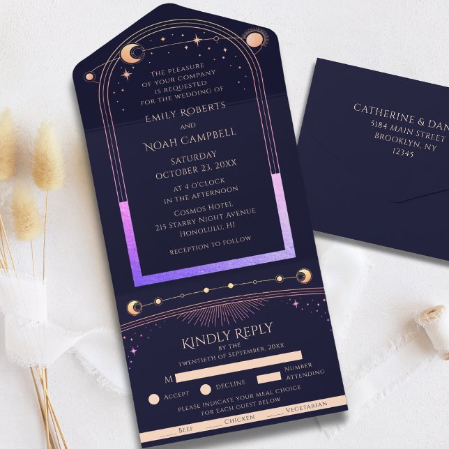 Dark Blue Silver Rainbow Celestial Wedding All In One Invitation (Creator Uploaded)
