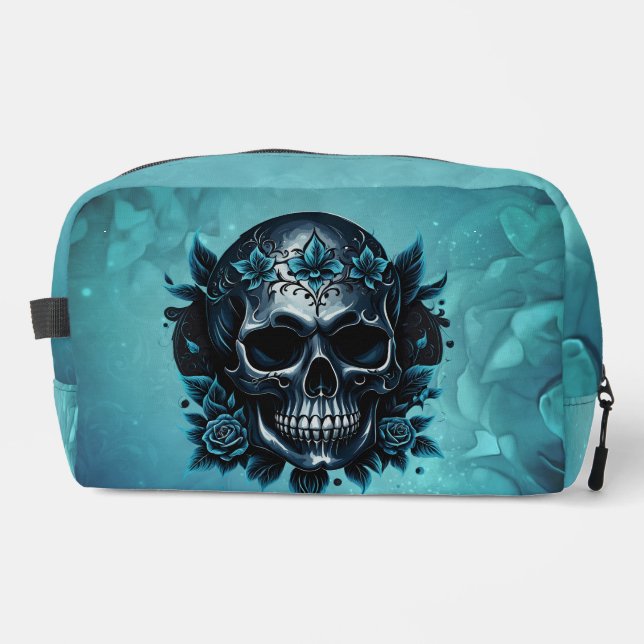 Dark blue skull with roses. dopp kit (Front)