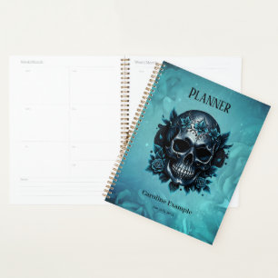 Dark blue skull with roses. planner