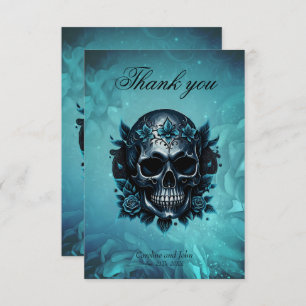 Dark blue skull with roses. thank you card