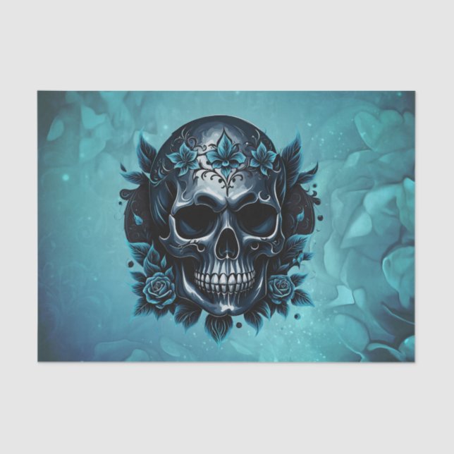 Dark blue skull with roses. tissue paper (Front)