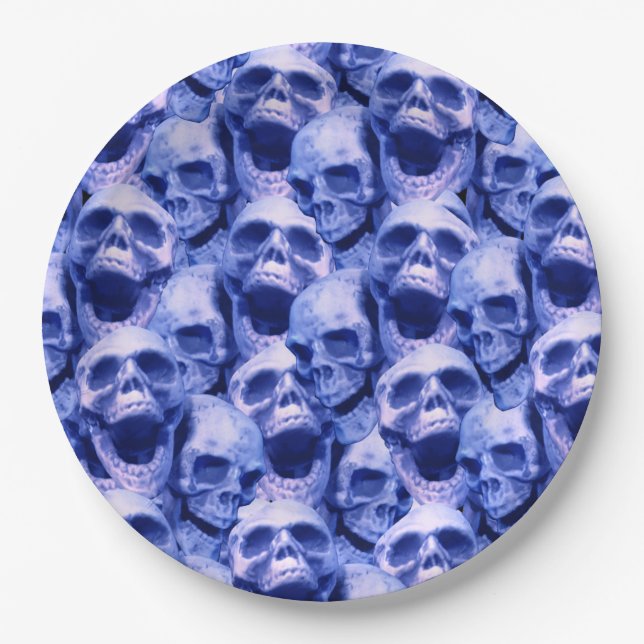Dark Blue Skulls Paper Plate (Front)