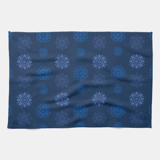 Dark Blue Snowflake Pattern Tea Towel (Horizontal)