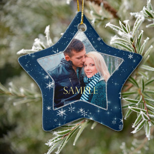 Dark Blue Snowflake Star Ceramic Tree Decoration