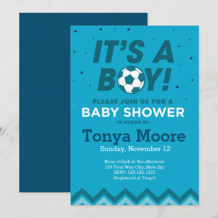 Dark Blue Soccer Baby Shower Invitation
