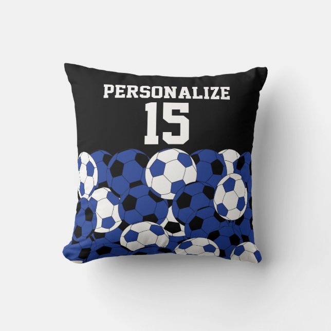 Dark Blue Soccer Ball Collage | DIY Name & Number Cushion (Front)