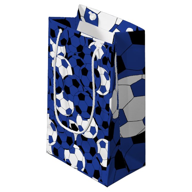 Dark Blue Soccer Ball Collage Small Gift Bag (Front Angled)