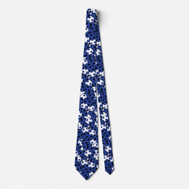 Dark Blue ⚽ Soccer Ball Collage - Two Side Print Tie (Front)