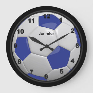 Dark Blue Soccer Ball Style Large Clock