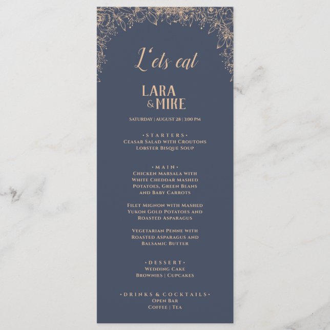 Dark Blue Soft Wedding Menu (Front)