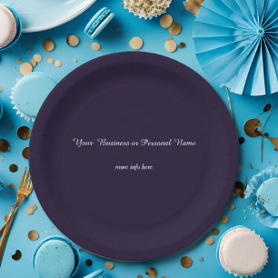 dark  blue solid colour -personalised  paper plate